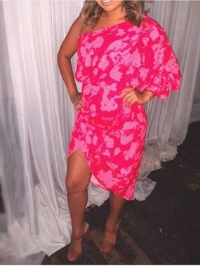One-Shoulder Pink Tie-Dye Midi Dress